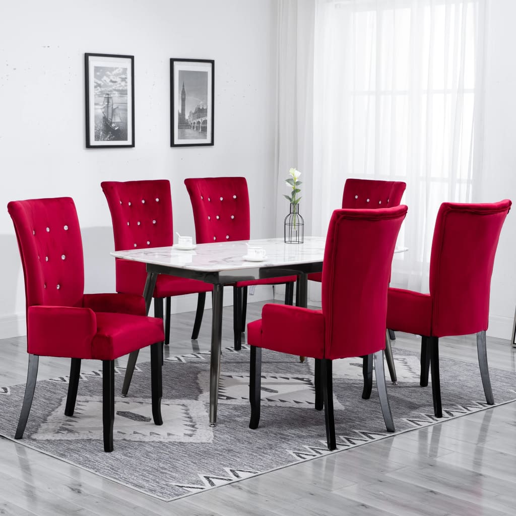 vidaXL Dining Chair with Armrests 6 pcs Red Velvet