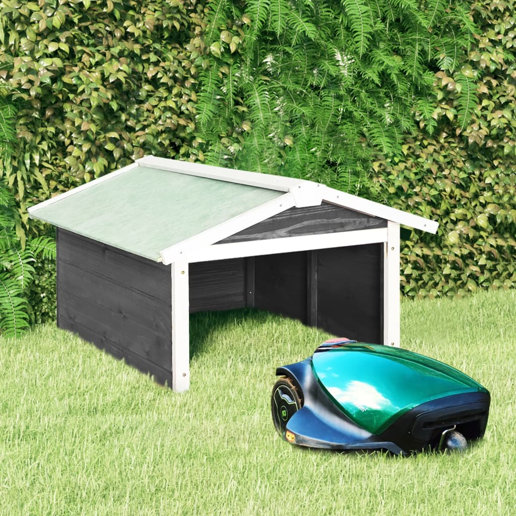 vidaXL Robotic Lawn Mower Garage 28.3x34.3x19.7 Gray and White Firwood