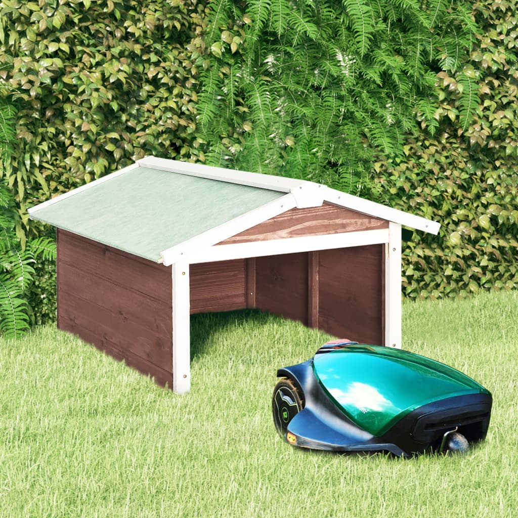 vidaXL Robotic Lawn Mower Garage 28.3''x34.3''x19.7'' Mocca and White Firwood