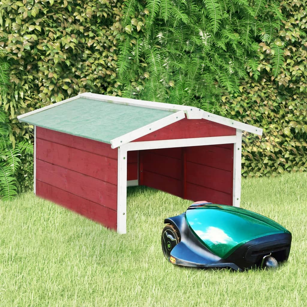 vidaXL Robotic Lawn Mower Garage 28.3x34.3x19.7 Red and White Firwood