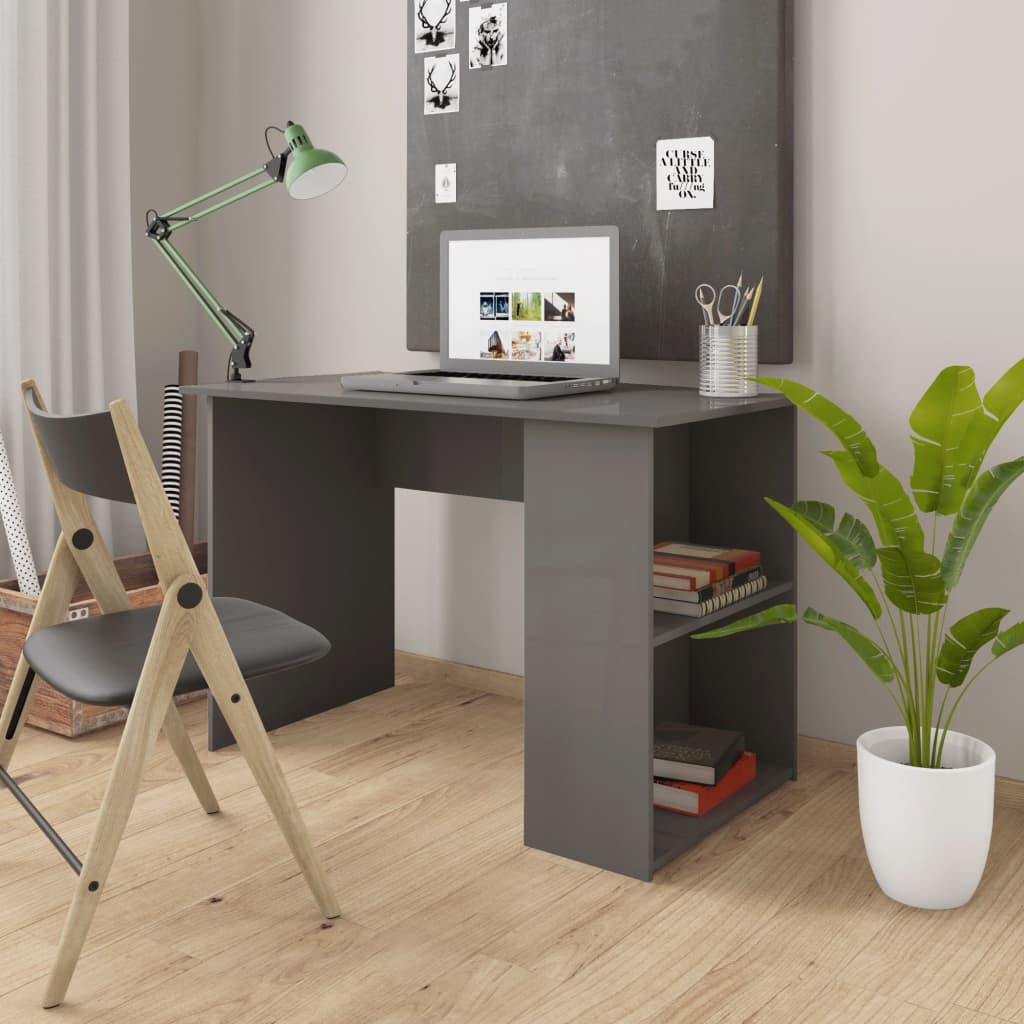 vidaXL Desk High Gloss Gray 43.3 x 23.6 x 28.7 Engineered Wood