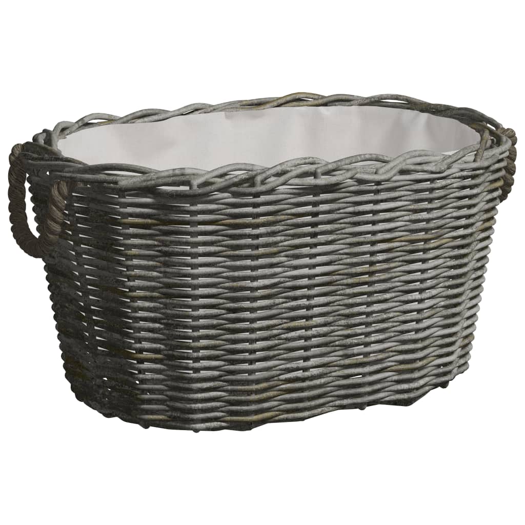 Vidaxl Full Willow Firewood Basket - Gray Finish - Versatile Storage Basket With Carrying Handles - Rustic Charm, Ideal For Country Style Home Décor