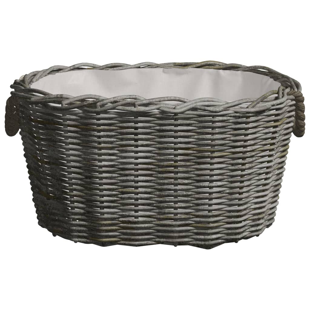 Vidaxl Full Willow Firewood Basket - Gray Finish - Versatile Storage Basket With Carrying Handles - Rustic Charm, Ideal For Country Style Home Décor