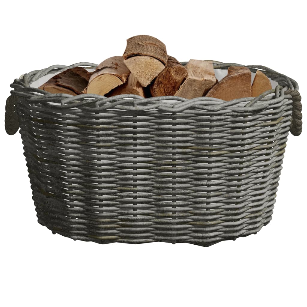 Vidaxl Full Willow Firewood Basket - Gray Finish - Versatile Storage Basket With Carrying Handles - Rustic Charm, Ideal For Country Style Home Décor