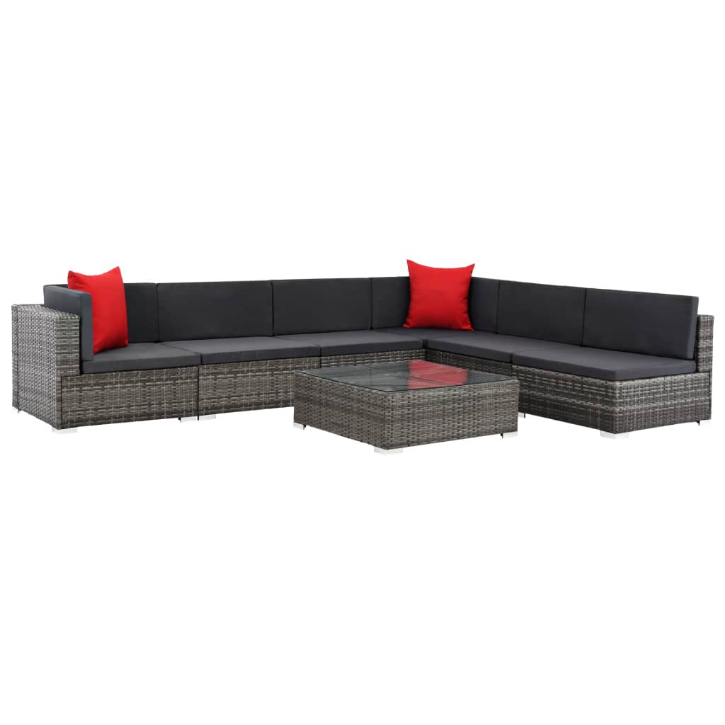 vidaXL 7 Piece Garden Lounge Set with Cushions Poly Rattan grey