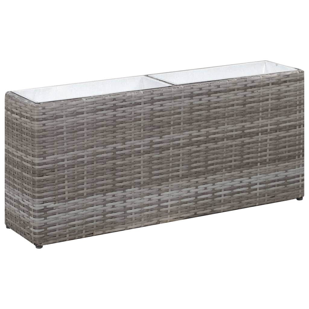Garden Raised Bed with 2 Pots 90x7.9x15.7 Poly Rattan Gray