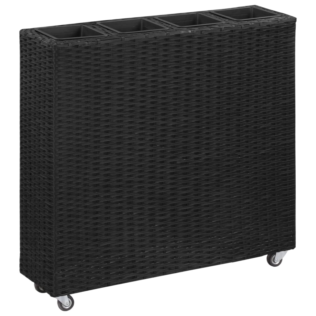 vidaXL Garden Raised Bed with 4 Pots 31.5x8.7x31.1 Poly Rattan Black