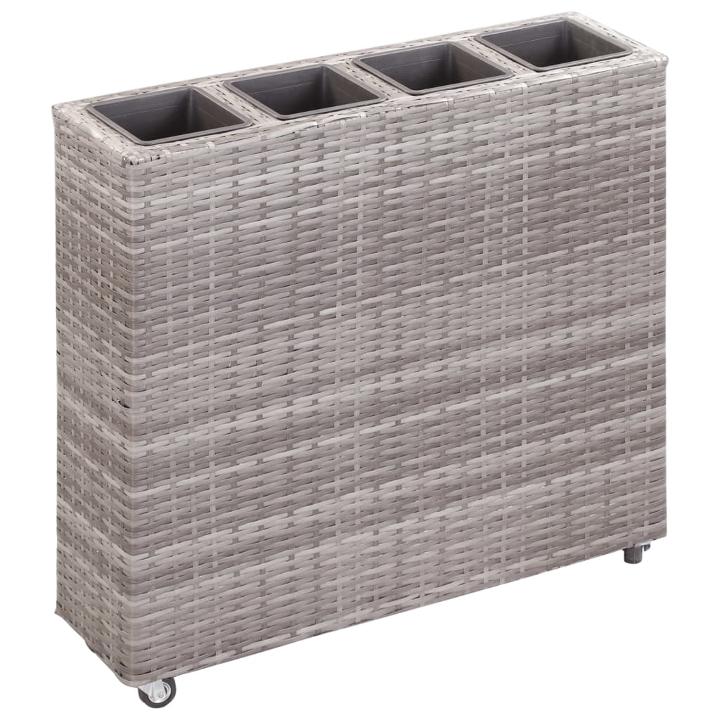 vidaXL Garden Raised Bed with 4 Pots 31.5x8.7x31.1 Poly Rattan Gray