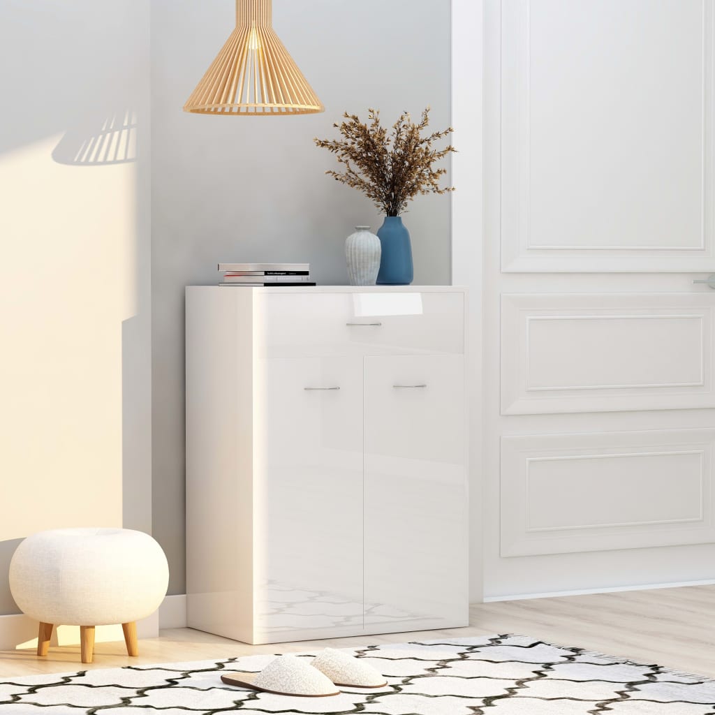 vidaXL Shoe Cabinet High Gloss White 23.6''x13.8''x33.1'' Engineered Wood