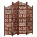 vidaXL Hand carved 4-Panel Room Divider Brown 63x65 Solid Mango Wood