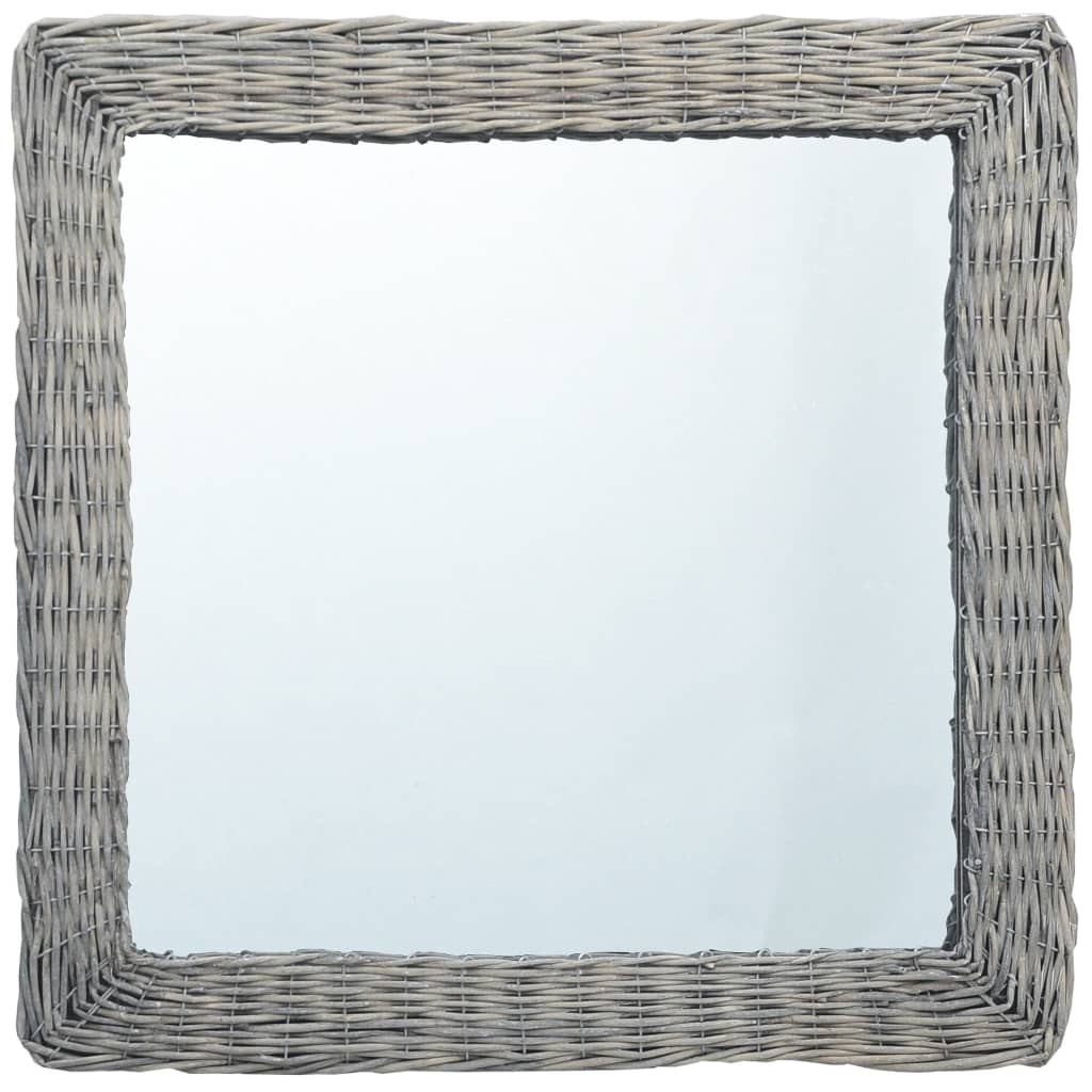 Vidaxl Square Wall-Mounted Dresser - 19.7&quot; Handcrafted Wicker Mirror With Natural Rattan Frame And Wall Mounting Accessories - Brown