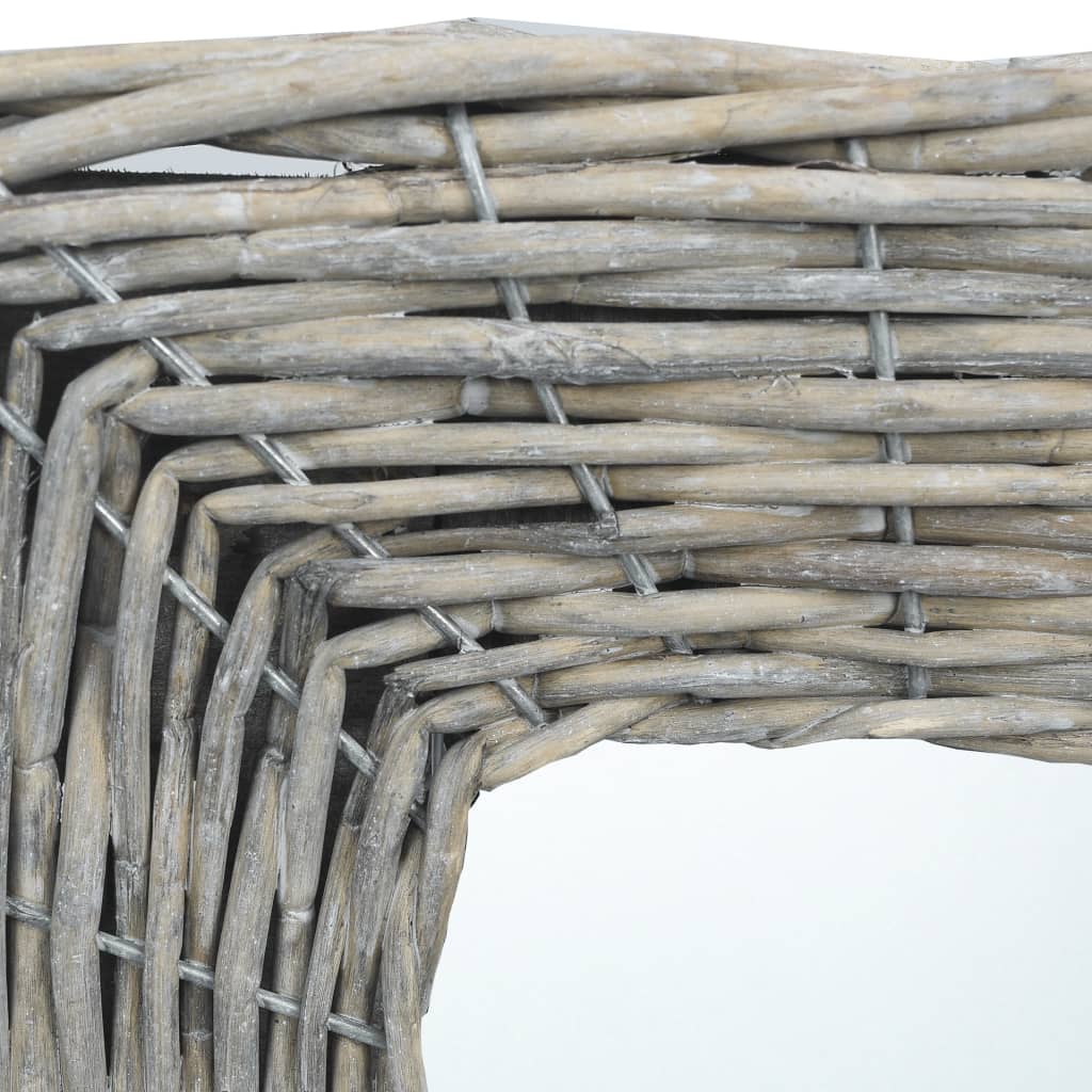 Vidaxl Square Wall-Mounted Dresser - 19.7&quot; Handcrafted Wicker Mirror With Natural Rattan Frame And Wall Mounting Accessories - Brown