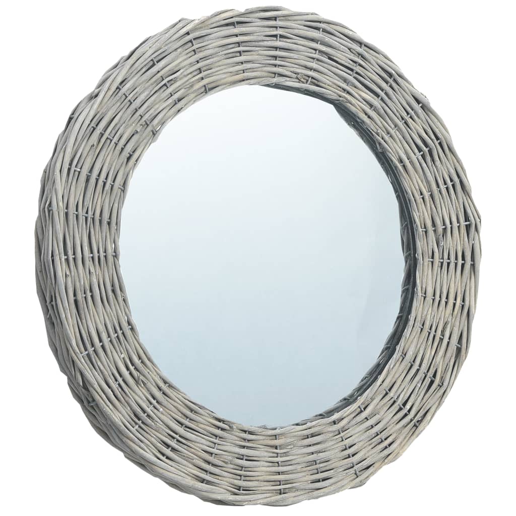 Vidaxl Natural Wicker Wall-Mounted Round Mirror - Handcrafted 31.5" Diameter Rustic Home Decor For Hallway, Bathroom, Bedroom