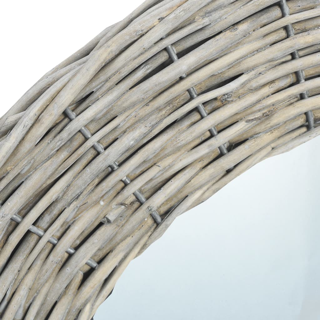 Vidaxl Natural Wicker Wall-Mounted Round Mirror - Handcrafted 31.5" Diameter Rustic Home Decor For Hallway, Bathroom, Bedroom