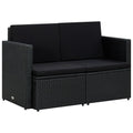 vidaXL 2 Seater Patio Sofa with Cushions Black Poly Rattan