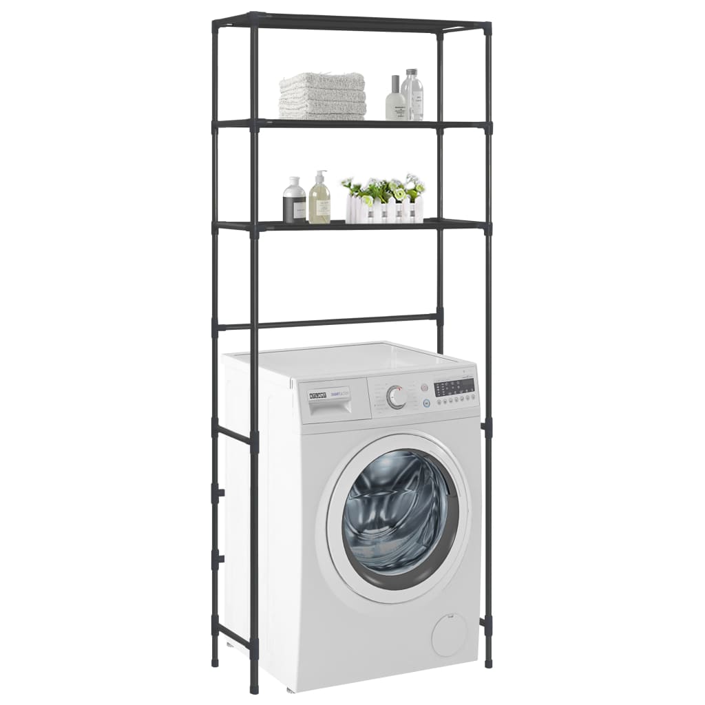 vidaXL 3-Tier Storage Rack - Over Laundry Machine Unit, Black - Stainless Steel Construction - 27.2''x11''x66.5'' - Spacious Lau