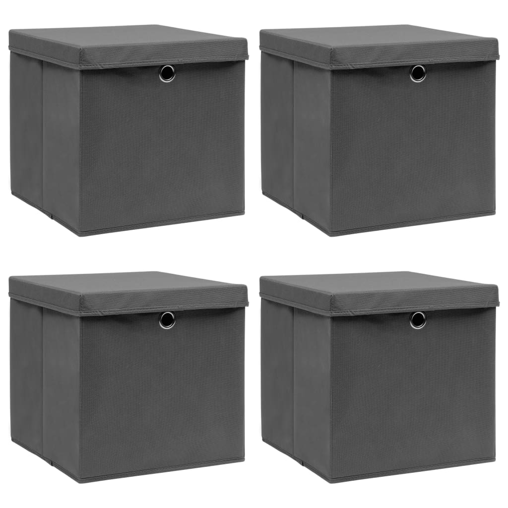 vidaXL Storage Boxes with Lids 4 pcs Gray 12.6x12.6x12.6 Fabric