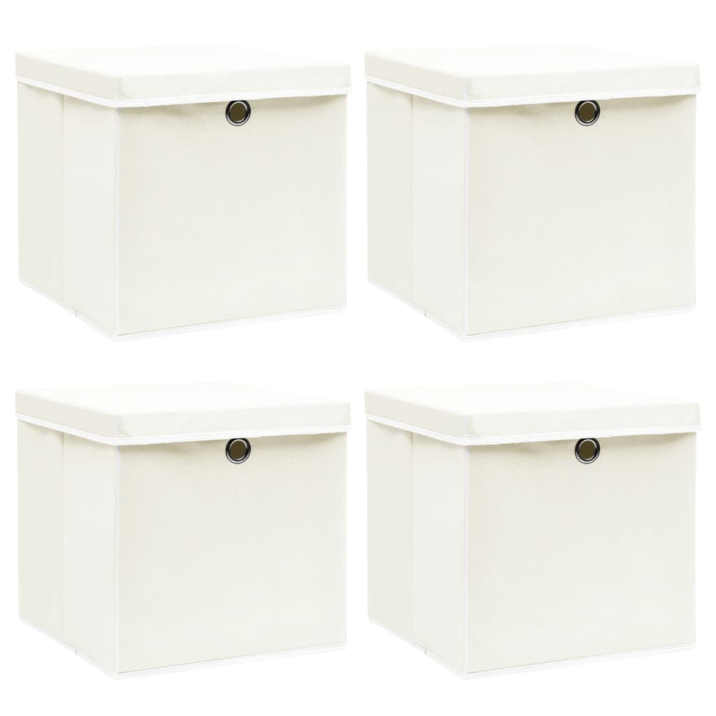 vidaXL Storage Boxes with Lids 4 pcs White 12.6x12.6x12.6 Fabric