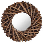 Vidaxl Round Teak Wall-Mounted Mirror - 15.7", Rustic Farmhouse Natural Solid Wood Tree Branch Frame, Easy-To-Install, Great For Bathroom/Home Decor