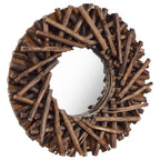 Vidaxl Round Teak Wall-Mounted Mirror - 15.7", Rustic Farmhouse Natural Solid Wood Tree Branch Frame, Easy-To-Install, Great For Bathroom/Home Decor
