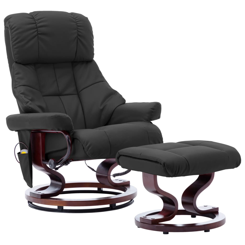 vidaXL Massage Recliner with Ottoman Grey Faux Leather and Bentwood