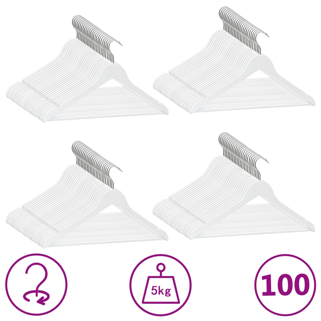 'Vidaxl Non-Slip Hardwood Clothes Hanger - White - Pack Of 100, With 360 Degree Rotating Hook And Anti-Slide Grooves