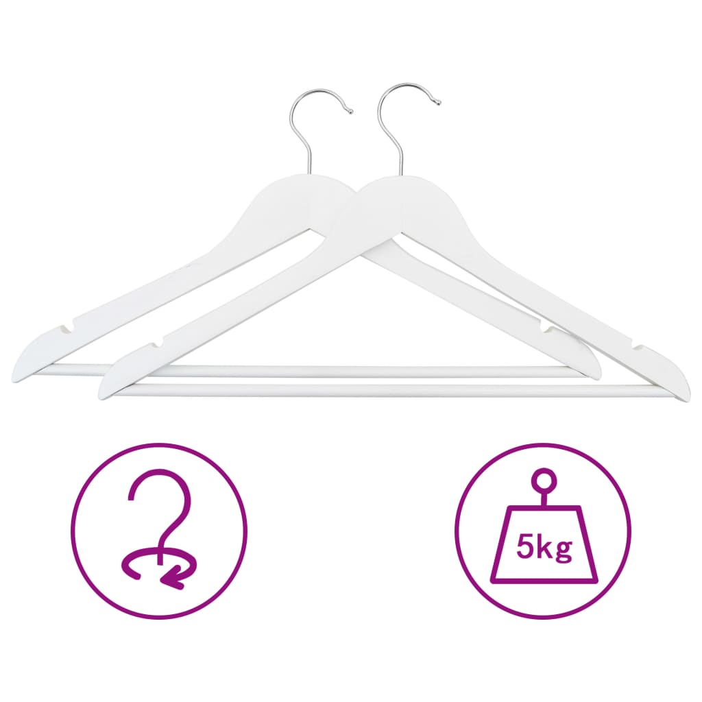 'Vidaxl Non-Slip Hardwood Clothes Hanger - White - Pack Of 100, With 360 Degree Rotating Hook And Anti-Slide Grooves