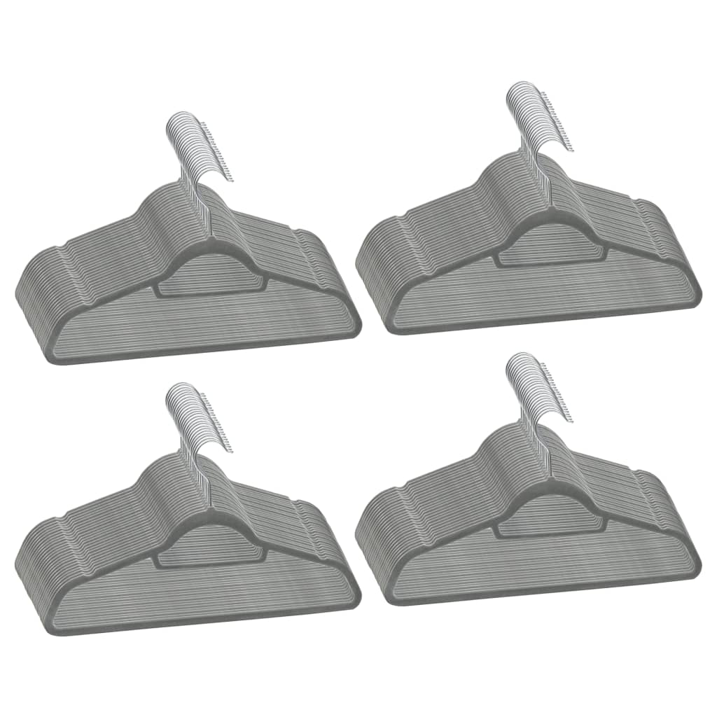 Vidaxl Velvet Clothes Hangers Set – Package Of 100, Anti-Slip Features, Heavy Duty, 360-Degree Rotatable Hook, Gray