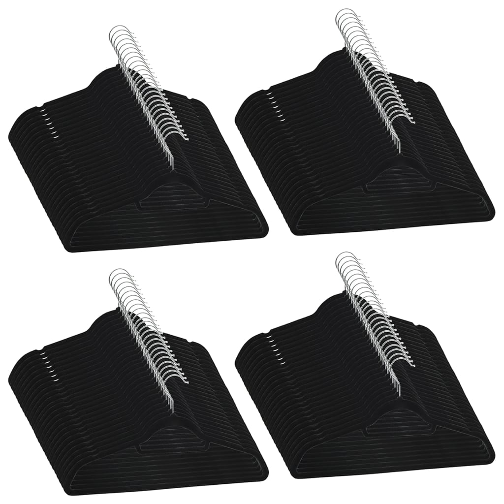Vidaxl 100 Pcs Clothes Hanger Set. Black Plastic Hangers. Anti-Slip Velvet Coat, Trousers, Sheets Hangers With Rotatable Hook And Large Loading Capacity.