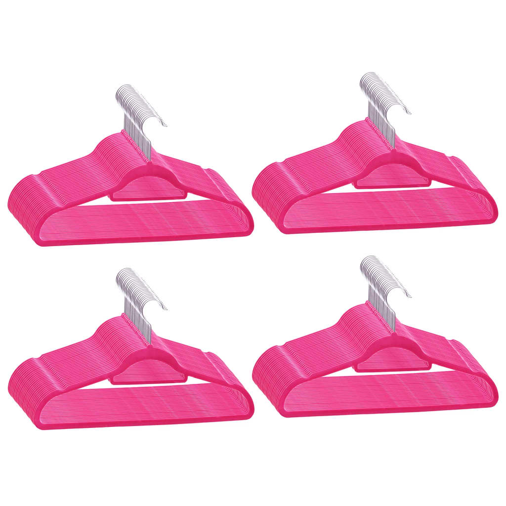Vidaxl Durable Plastic And Metal Clothes Hanger Set - 100 Pcs - Anti-Slip Pink Velvet With 360-Degree Rotating Hook