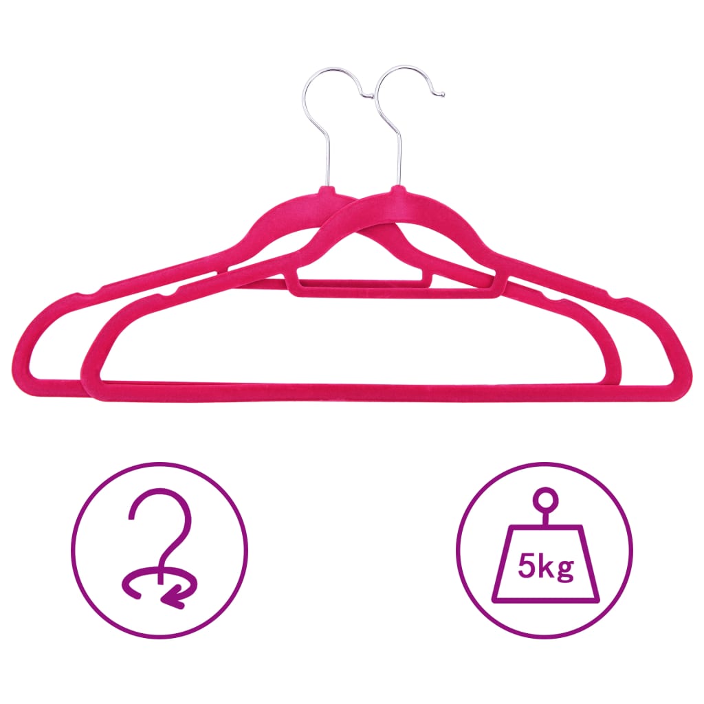 Vidaxl Durable Plastic And Metal Clothes Hanger Set - 100 Pcs - Anti-Slip Pink Velvet With 360-Degree Rotating Hook