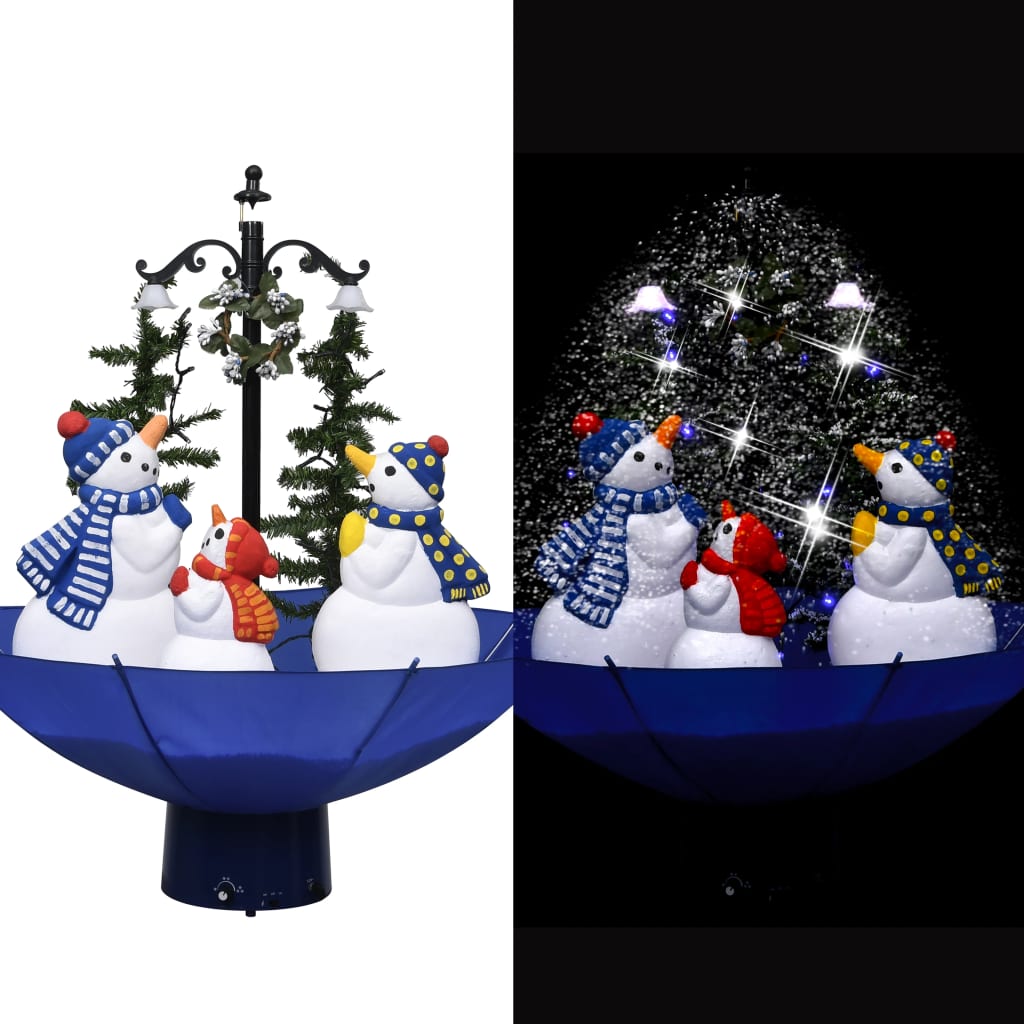 Vidaxl 2Ft Blue Artificial Pvc Christmas Tree With Snowfall Effect, Integrated Festive Lights, Melodies And Umbrella Base - Easy Assembly Required