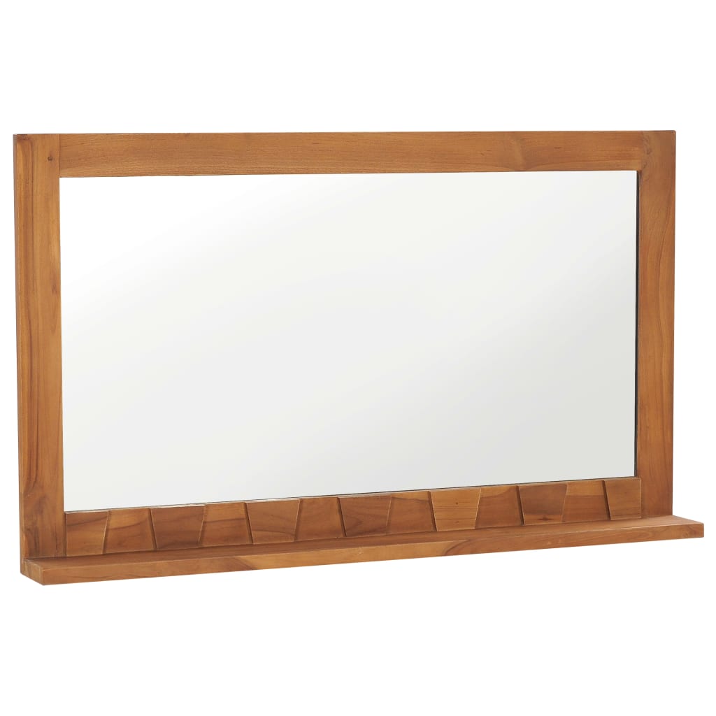 Vidaxl Versatile Solid Teak Wood Wall Mirror With Shelf - Rectangular Bathroom Mirror - Practical Design - Natural Finish - Easy To Install - 39.4&quot;X4.7&quot;X23.6&quot;