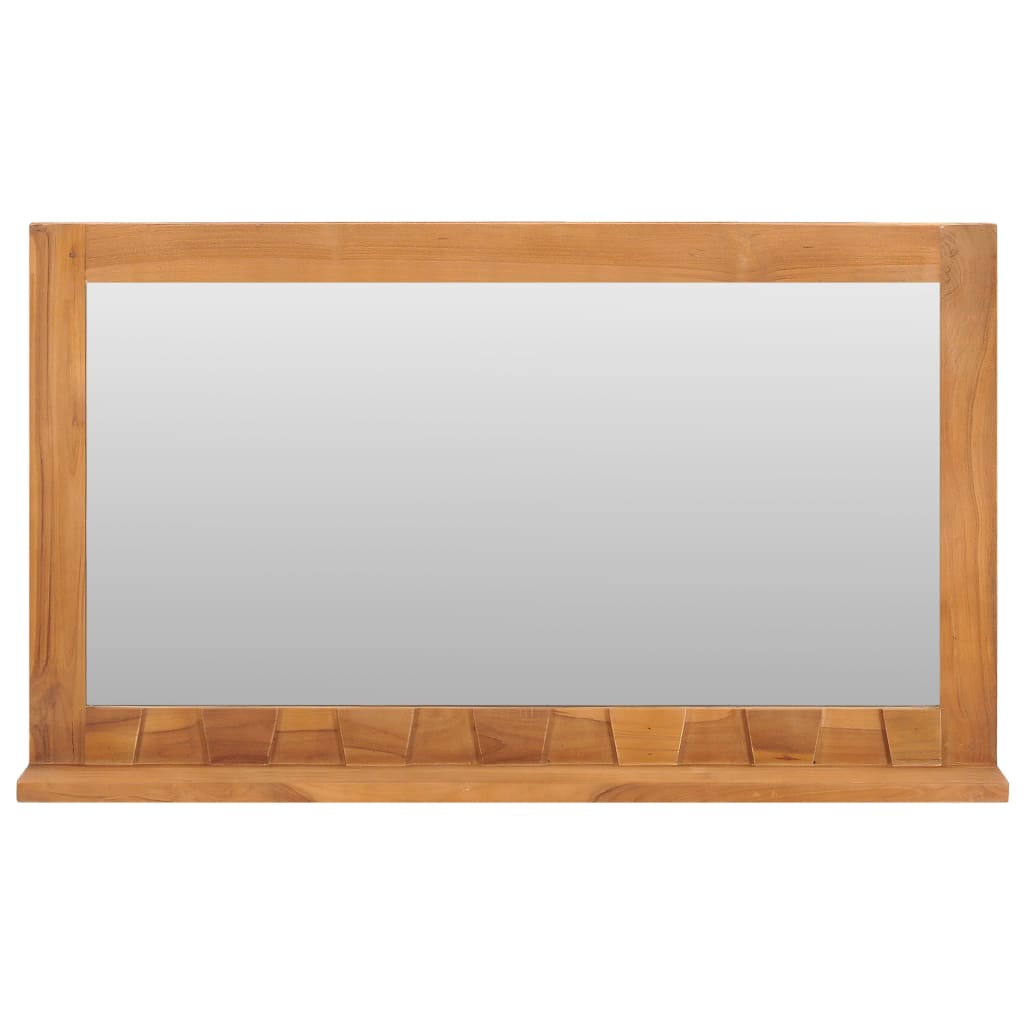 Vidaxl Versatile Solid Teak Wood Wall Mirror With Shelf - Rectangular Bathroom Mirror - Practical Design - Natural Finish - Easy To Install - 39.4&quot;X4.7&quot;X23.6&quot;
