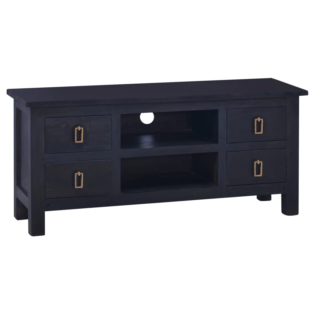 vidaXL Solid Mahogany Wood TV Stand - Lightweight Storage Unit with Four Drawers and Two Shelves - Natural Light Black Coffee Color Finish - 39.4&quot;x11.8&quot;x17.7&quot; Dimensions