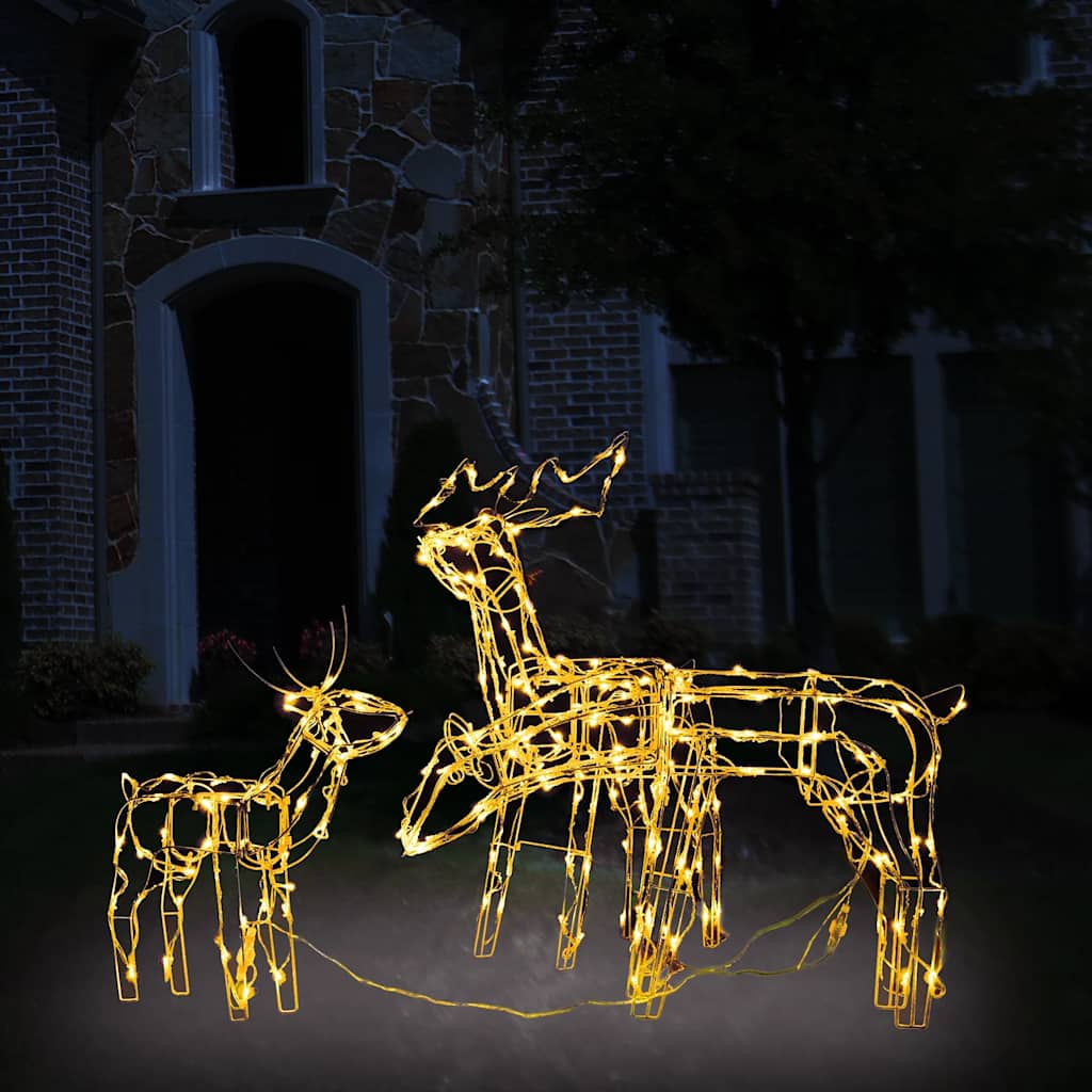 Vidaxl 3-Piece Lighted Christmas Reindeer Family Set, Yard Decoration With 229 Leds, Xmas Deer Light For Outdoor & Indoor Holiday Yard Decor, Warm White