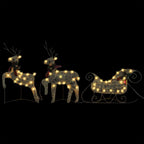 Vidaxl Reindeer & Sleigh Christmas Decoration With 60 Golden Leds – Weather-Resistant Mesh Metal Frame – Festive Indoor/Outdoor Decor