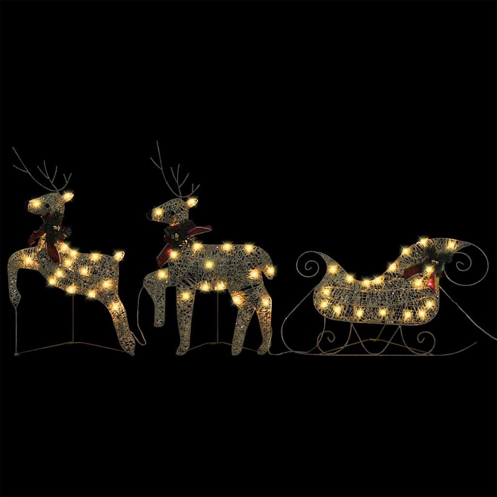 Vidaxl Reindeer & Sleigh Christmas Decoration With 60 Golden Leds – Weather-Resistant Mesh Metal Frame – Festive Indoor/Outdoor Decor