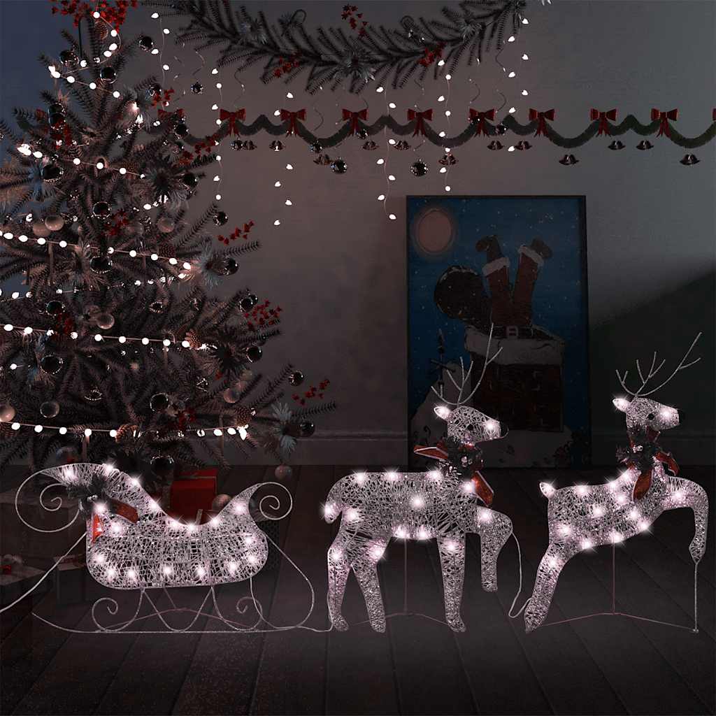 Vidaxl Reindeer & Sleigh Christmas Decoration With 60 Golden Leds – Weather-Resistant Mesh Metal Frame – Festive Indoor/Outdoor Decor
