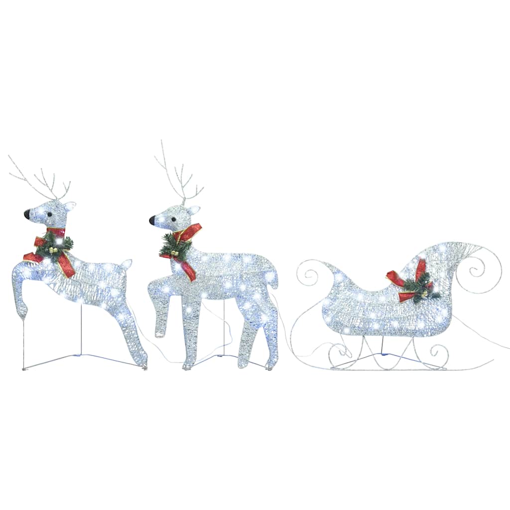 Vidaxl Reindeer & Sleigh Christmas Decoration 60 Leds Outdoor Silver