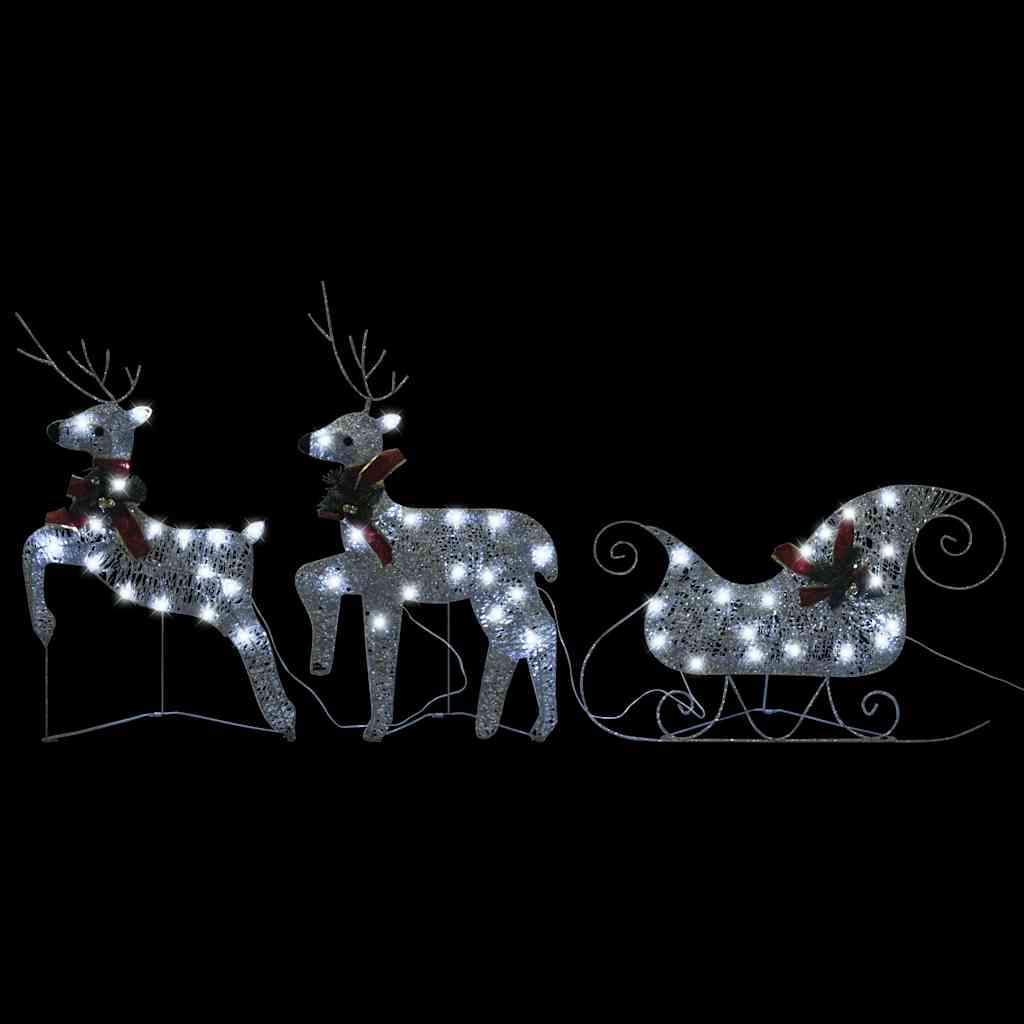 Vidaxl Reindeer & Sleigh Christmas Decoration 60 Leds Outdoor Silver
