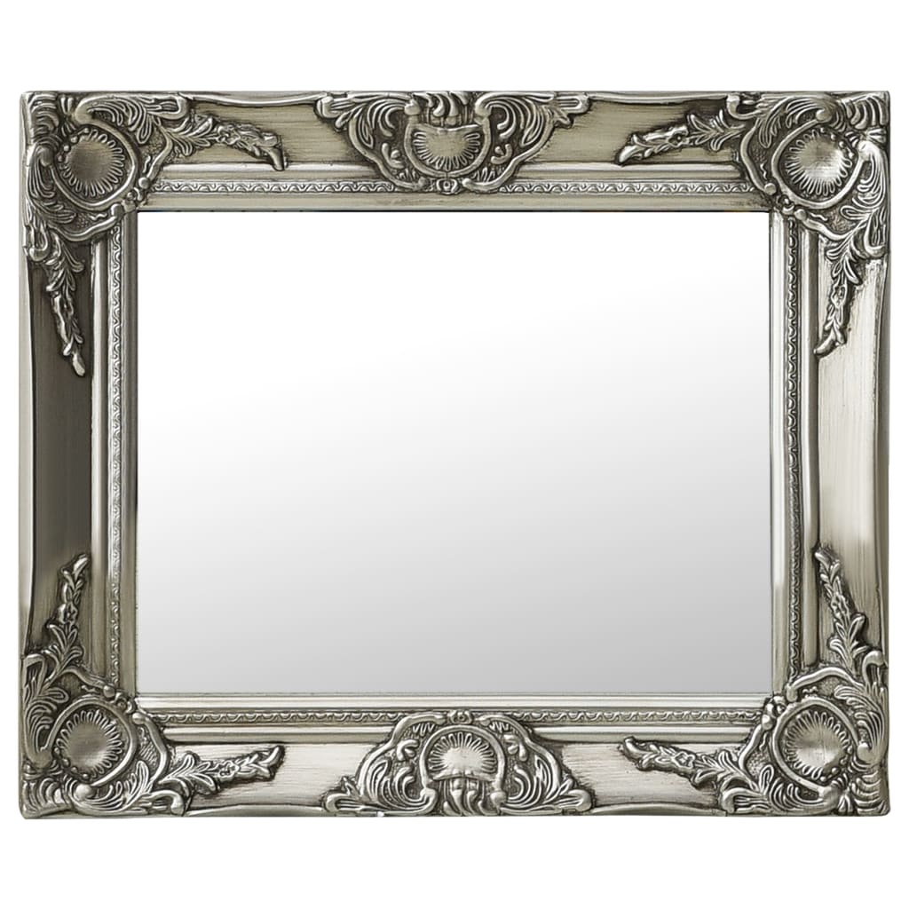 Vidaxl Silver Wall-Mounted Mirror With Baroque Style Wooden Frame, Rectangular, Beveled Edge, Perfect For Bathroom Or Dressing Room, 19.7&quot;X15.7&quot;