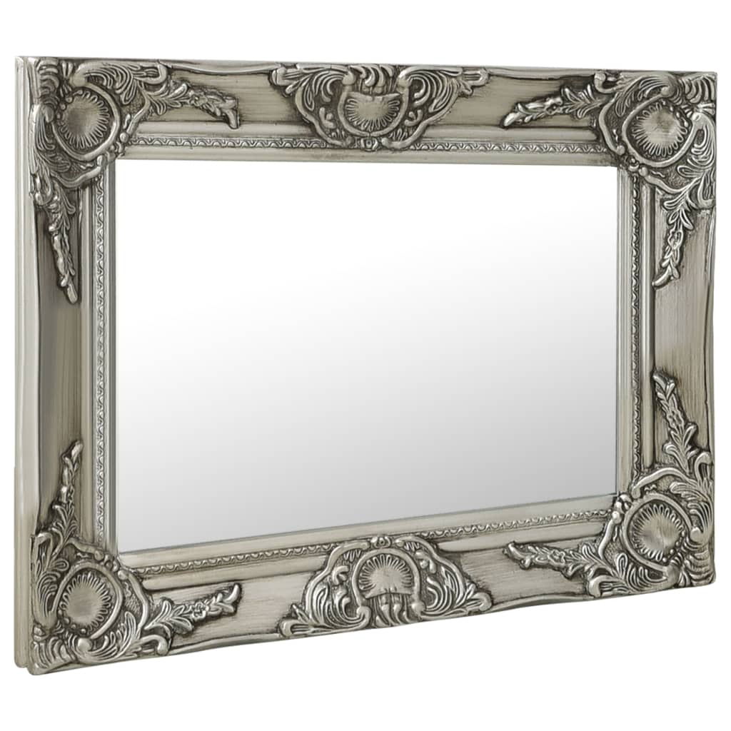 Vidaxl Silver Wall-Mounted Mirror With Baroque Style Wooden Frame, Rectangular, Beveled Edge, Perfect For Bathroom Or Dressing Room, 19.7&quot;X15.7&quot;