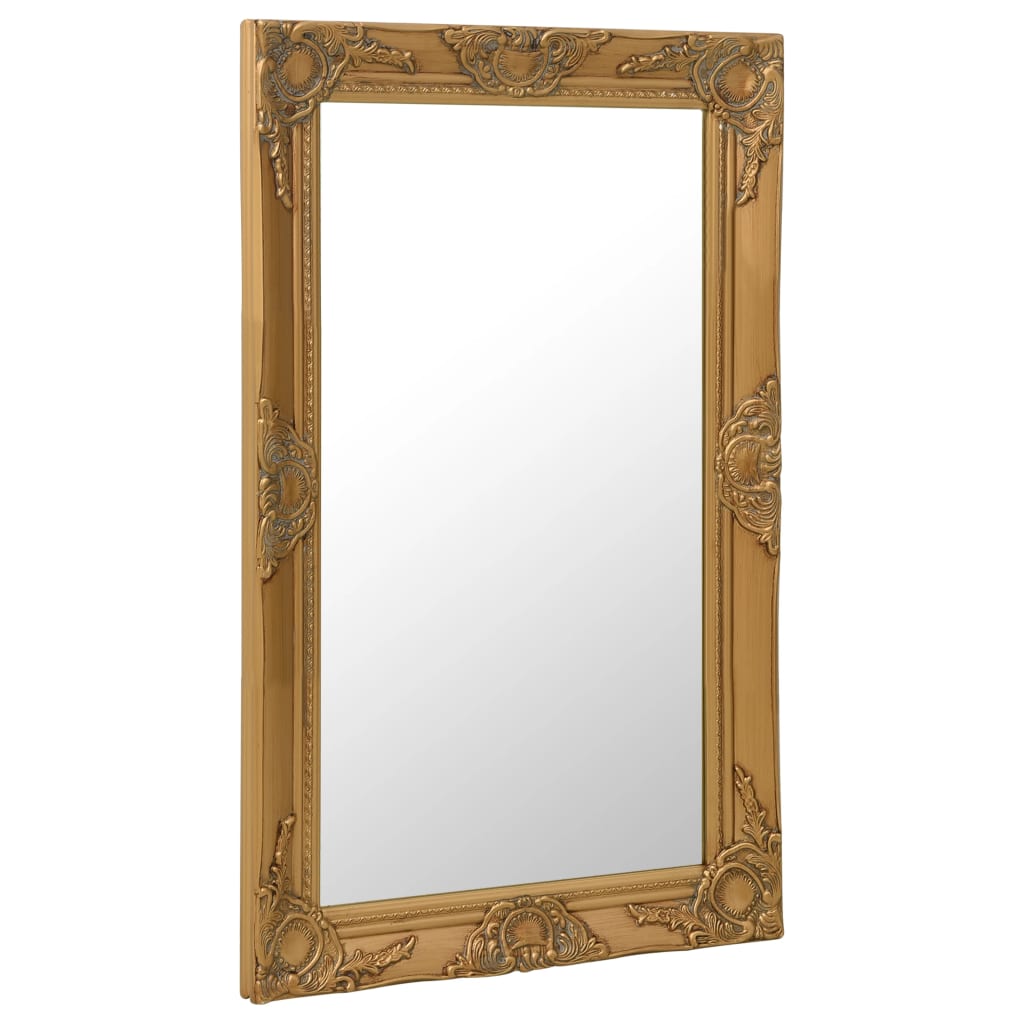 Vidaxl Wall Mounted Baroque Style Mirror 19.7&quot;X31.5&quot; In Gold, Ornately Designed, Wooden Frame, Beveled Edge, With Mounting Hooks