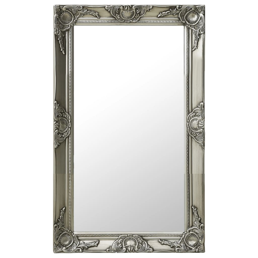 Vidaxl Wall-Mounted Baroque Style Mirror - Antique-Look Silver Wall Mirror With Bevelled Edges & Ornate Wooden Frame, Perfect For Bathroom/Dressing Room (19.7&quot;X31.5&quot;)