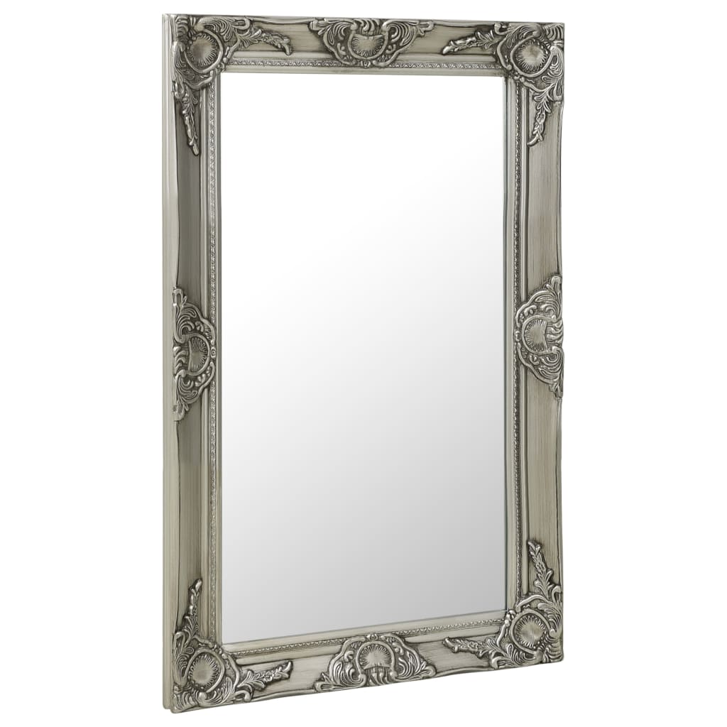 Vidaxl Wall-Mounted Baroque Style Mirror - Antique-Look Silver Wall Mirror With Bevelled Edges & Ornate Wooden Frame, Perfect For Bathroom/Dressing Room (19.7&quot;X31.5&quot;)