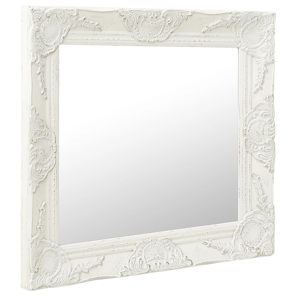 Vidaxl White Square Wall Mirror With Intricate Baroque-Style Frame, Bevelled Edge, Ready-To-Install, Ideal For Bathrooms/Dressing Rooms, 23.6&quot;X23.6&quot;