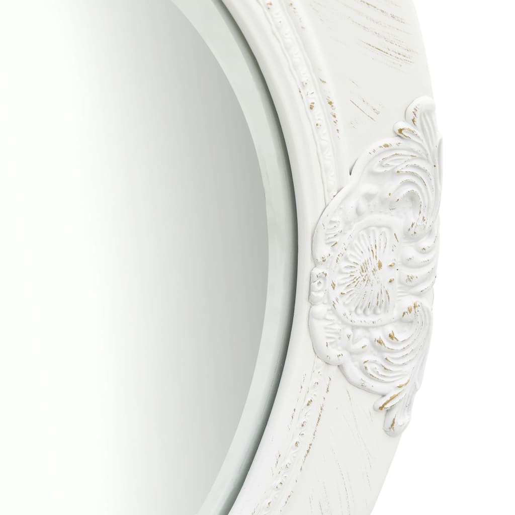 Vidaxl Elegant Round Wall Mirror In White - 19.7&quot; Diameter - Baroque Style Frame - Ornate Design Wall Decor - Wood And Glass Construction