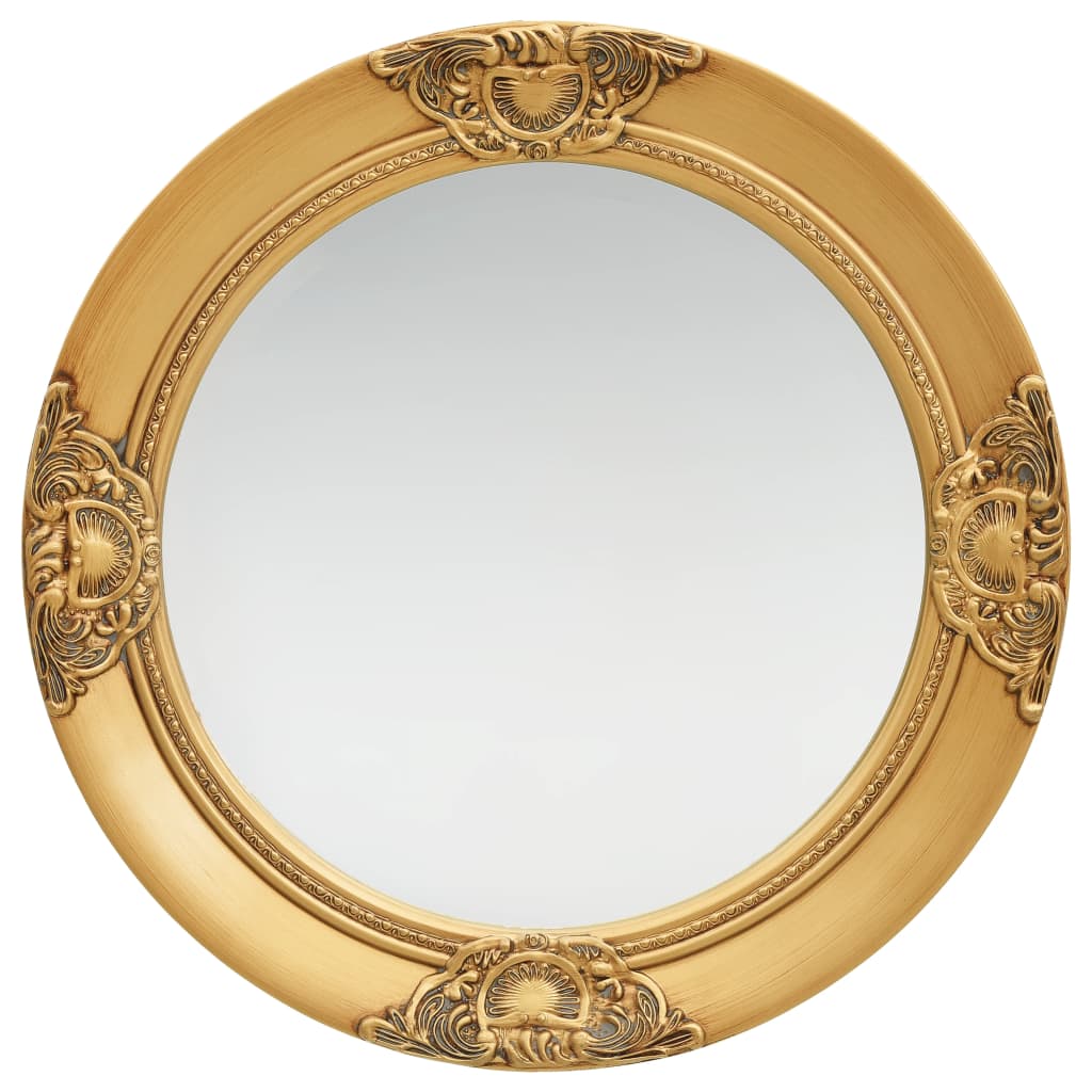Vidaxl Wall-Mounted Round Dresser Mirror With Ornate Baroque Frame - Gold, Wood And Glass, 19.7&quot; Diameter