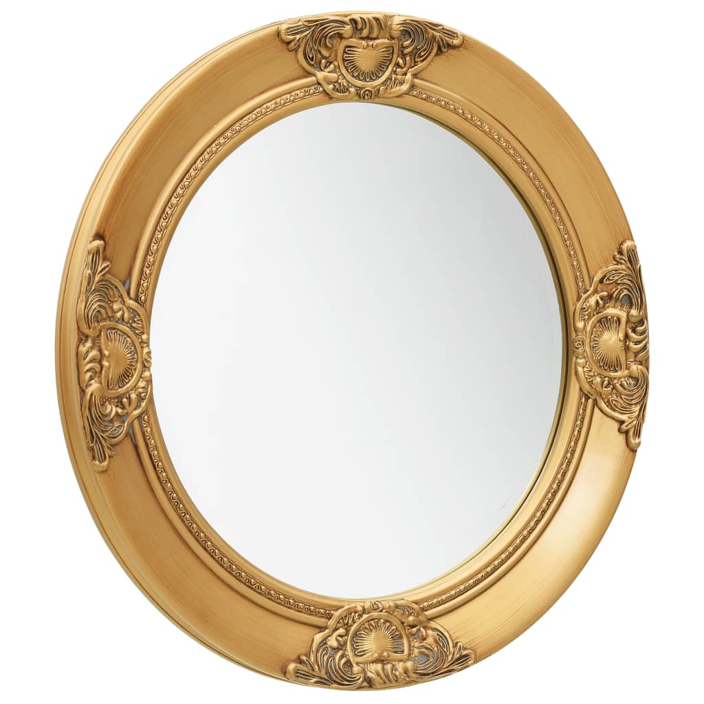 Vidaxl Wall-Mounted Round Dresser Mirror With Ornate Baroque Frame - Gold, Wood And Glass, 19.7&quot; Diameter